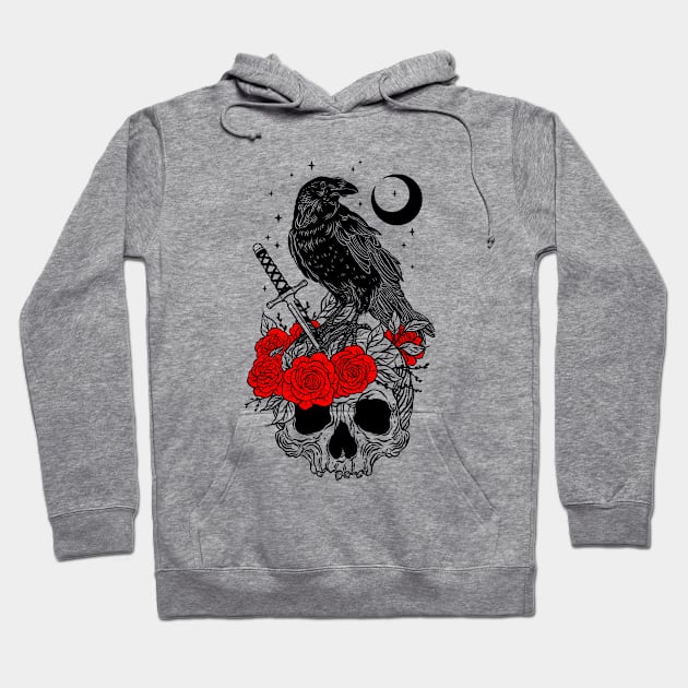 Crow with skull Hoodie by OccultOmaStore